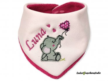 Wende-Halstuch Jersey rosa, Elefant  Herzballon pink Doodle, Namen pink, Fleece pink, Druckknopf pink